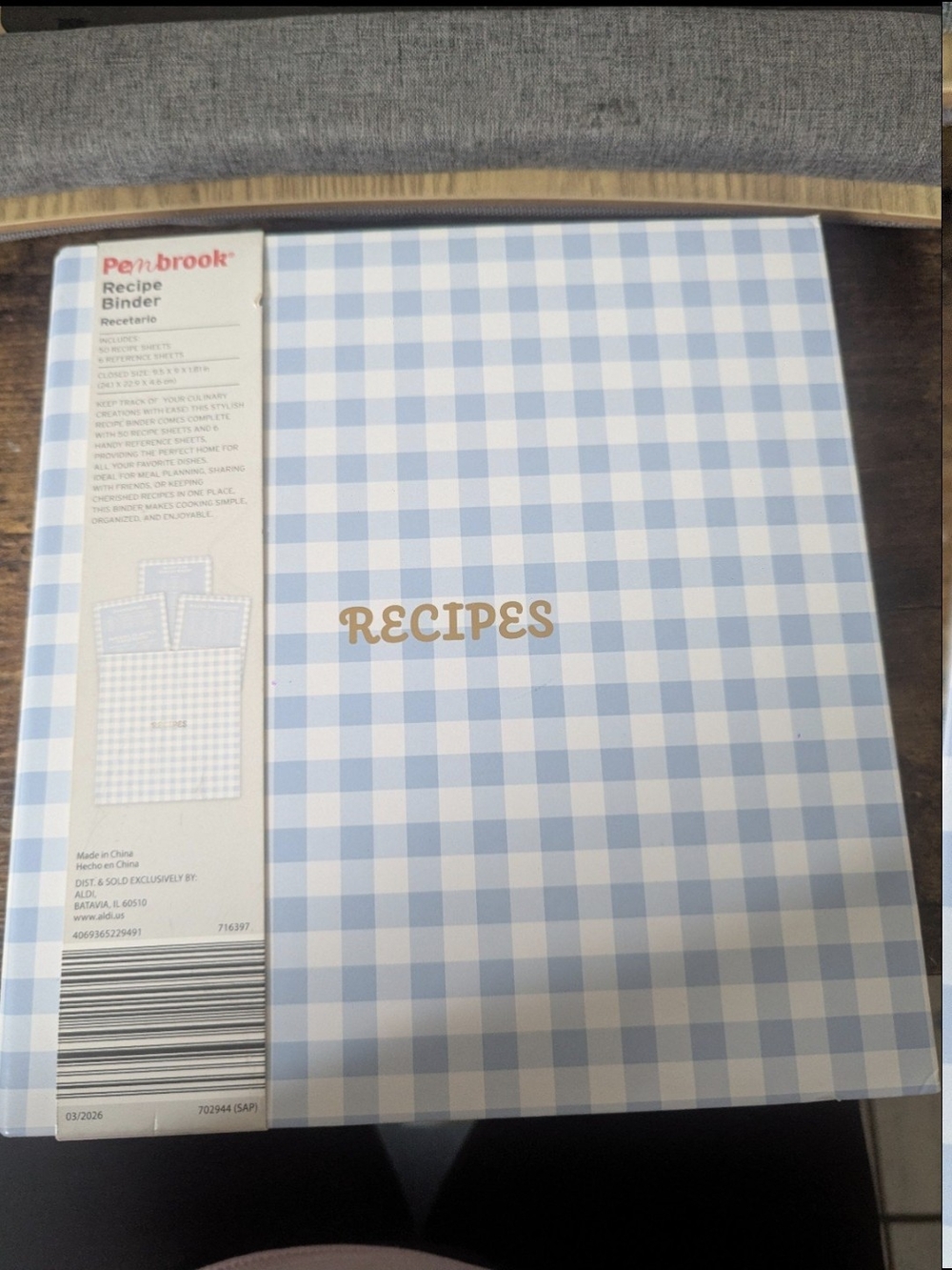 Blue Gingham 'Recipes' Recipe Binder